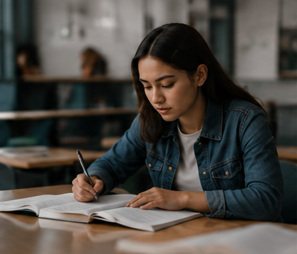 Jeune fille attentive qui étudie à un bureau