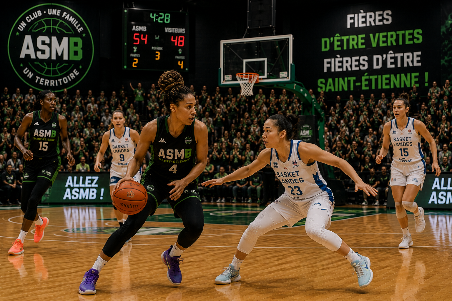 Joueurs s'encourageant sur le terrain de basket