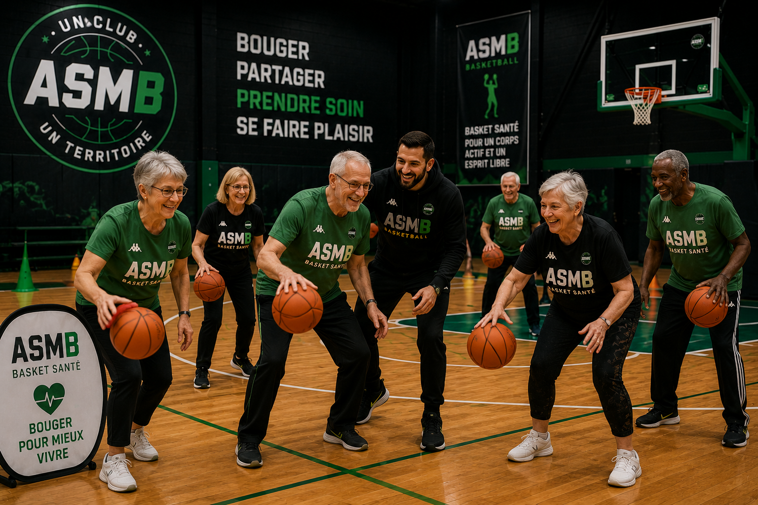 Séniors jouant au basket santé